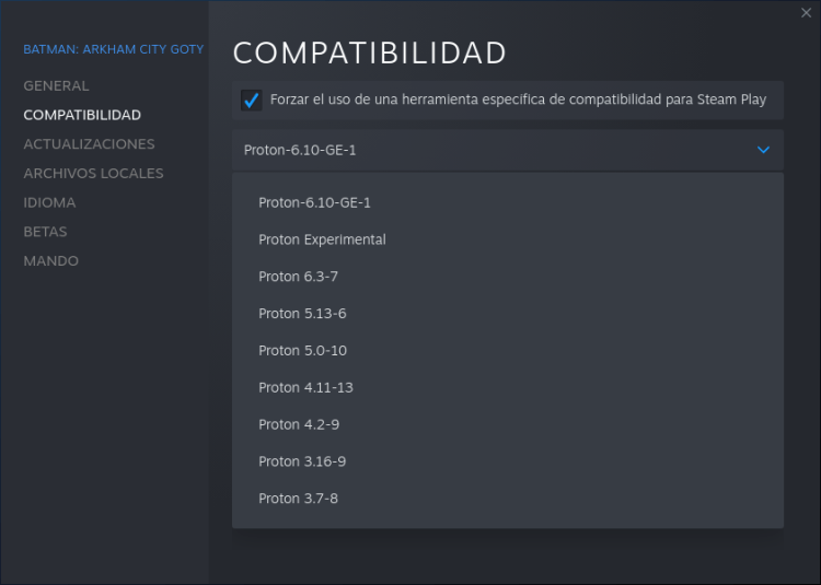 Manjaro, la mejor alternativa a Windows para jugar en Linux - MuyComputer 47 Usando una versión alternativa de Proton para un juego en Steam
