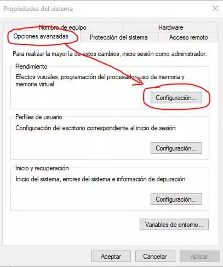 Configuración de Rendimiento