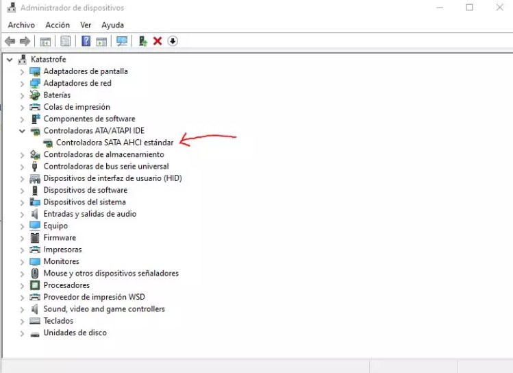Controladora AHCI en Windows 10