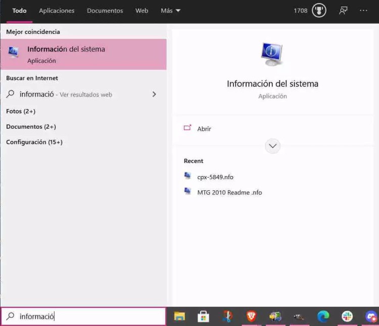 Información sistema captura pantalla